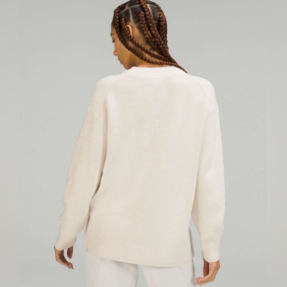 Lululemon Merino Wool Blend Rib Crewneck Sweater White Opal Oversized - Picture 4 of 10